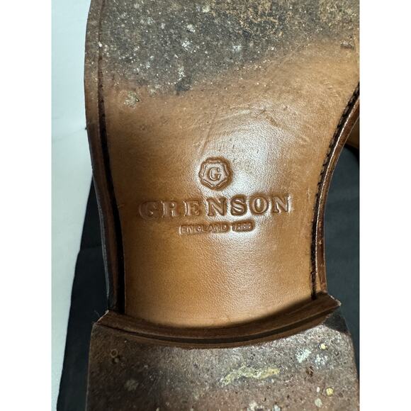 Grenson Brogue Boots Mens Size 9.5 G Tan Leather Wingtip England Dress Shoes - Picture 9 of 12
